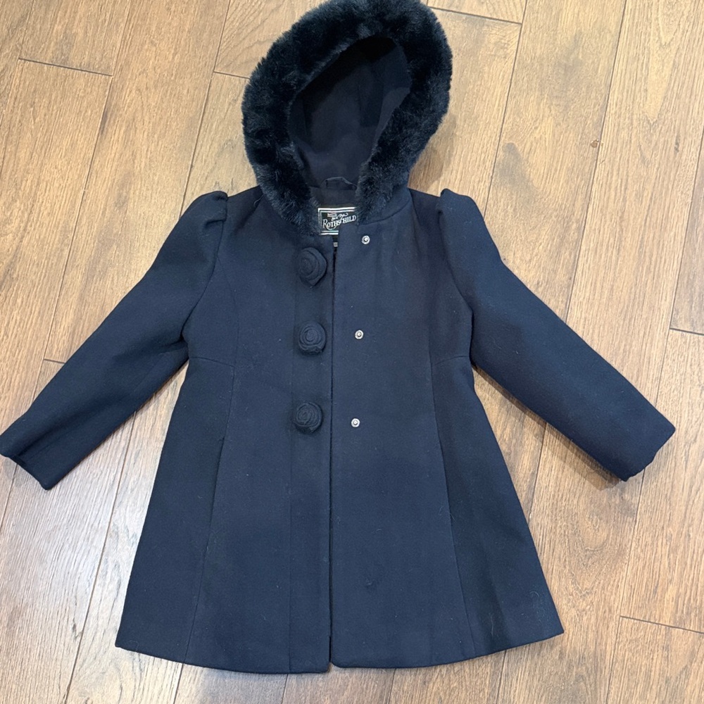 Rothschild Big Girls Faux Fur Navy Coat Size 5 C7-021